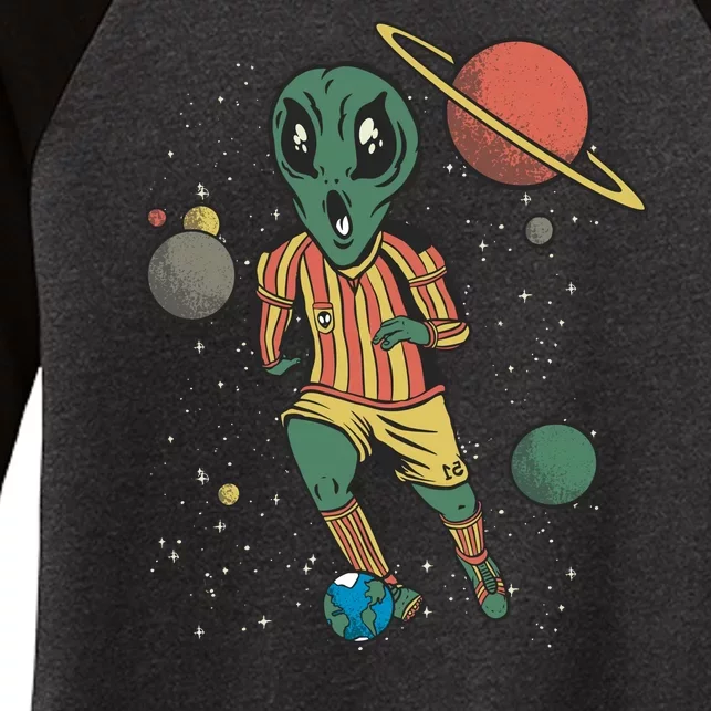 Alien Space Soccer Player Women's Tri-Blend 3/4-Sleeve Raglan Shirt