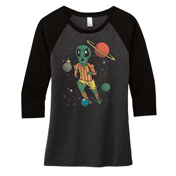 Alien Space Soccer Player Women's Tri-Blend 3/4-Sleeve Raglan Shirt