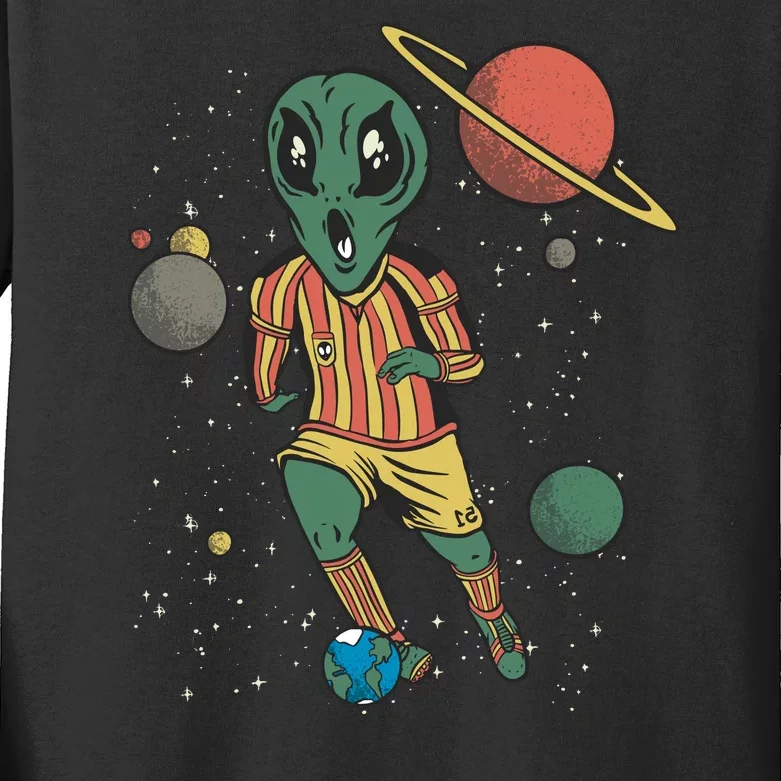 Alien Space Soccer Player Kids Long Sleeve Shirt