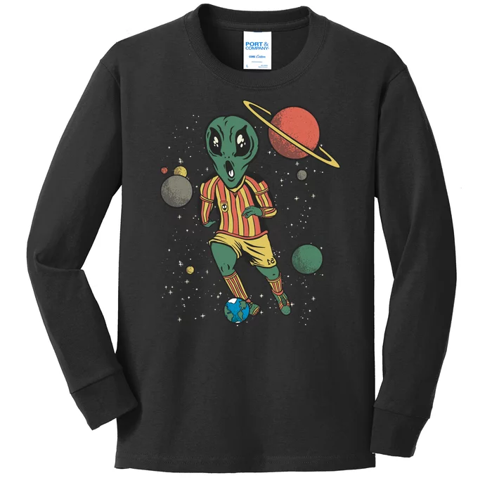 Alien Space Soccer Player Kids Long Sleeve Shirt