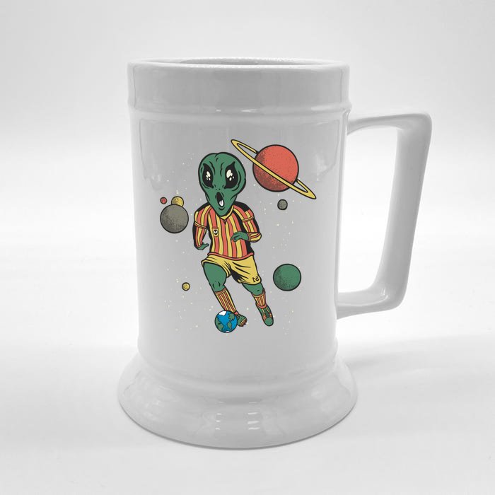 Alien Space Soccer Player Front & Back Beer Stein