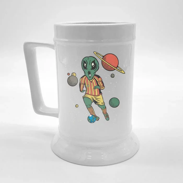 Alien Space Soccer Player Front & Back Beer Stein