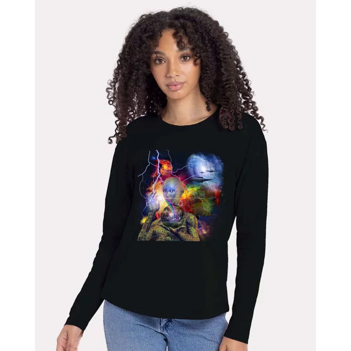 Alien Ufo In Space Womens Cotton Relaxed Long Sleeve T-Shirt