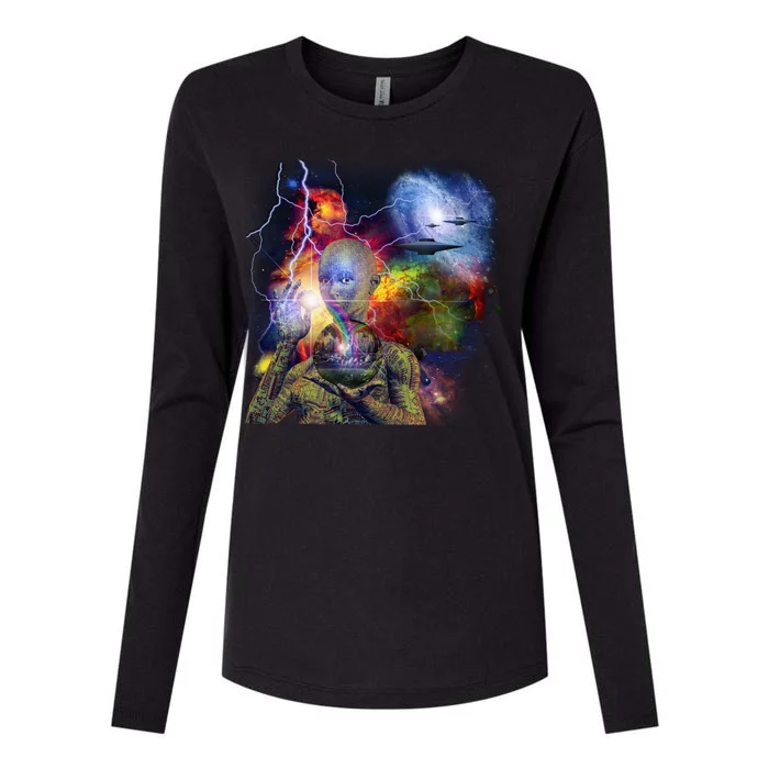 Alien Ufo In Space Womens Cotton Relaxed Long Sleeve T-Shirt