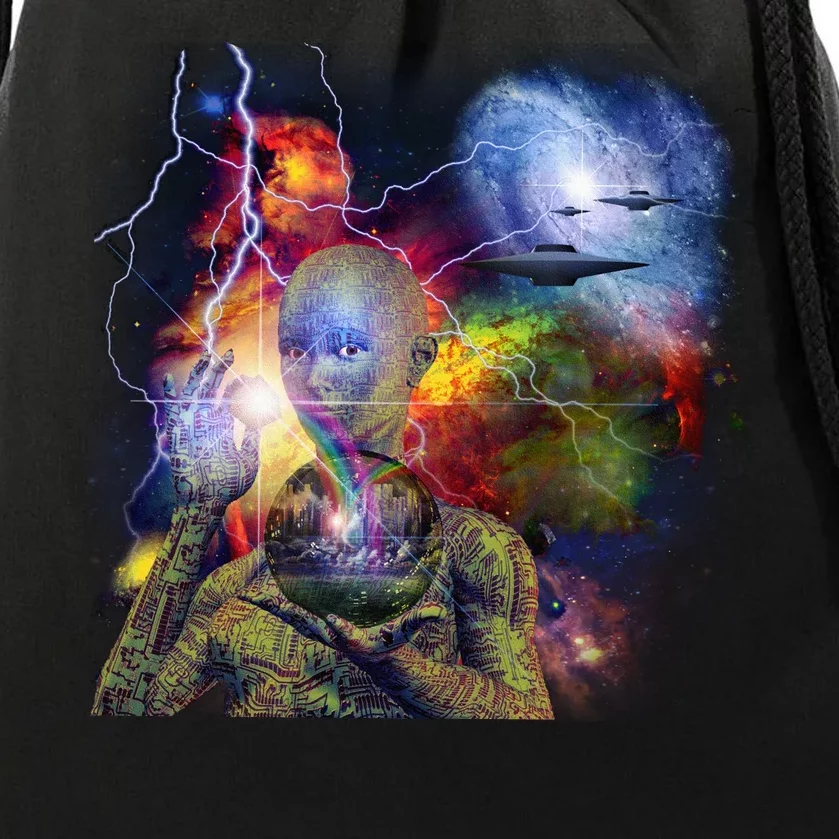 Alien Ufo In Space Drawstring Bag