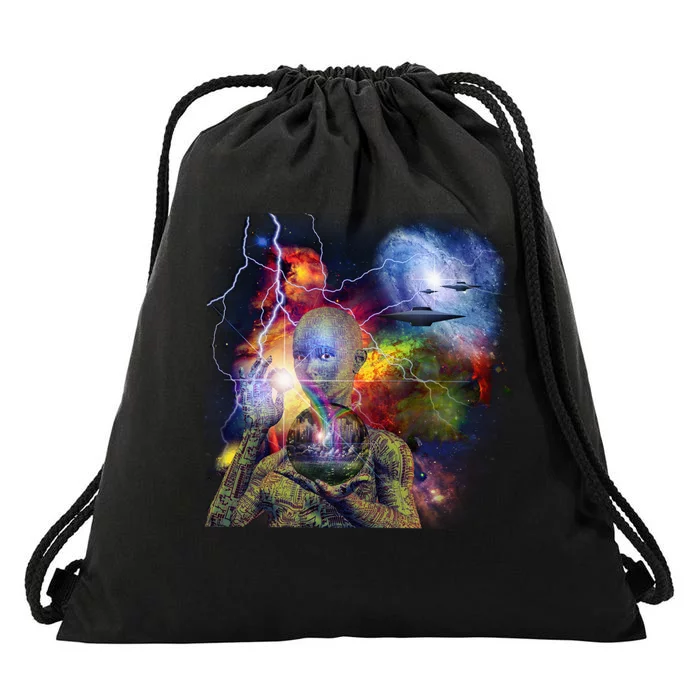 Alien Ufo In Space Drawstring Bag