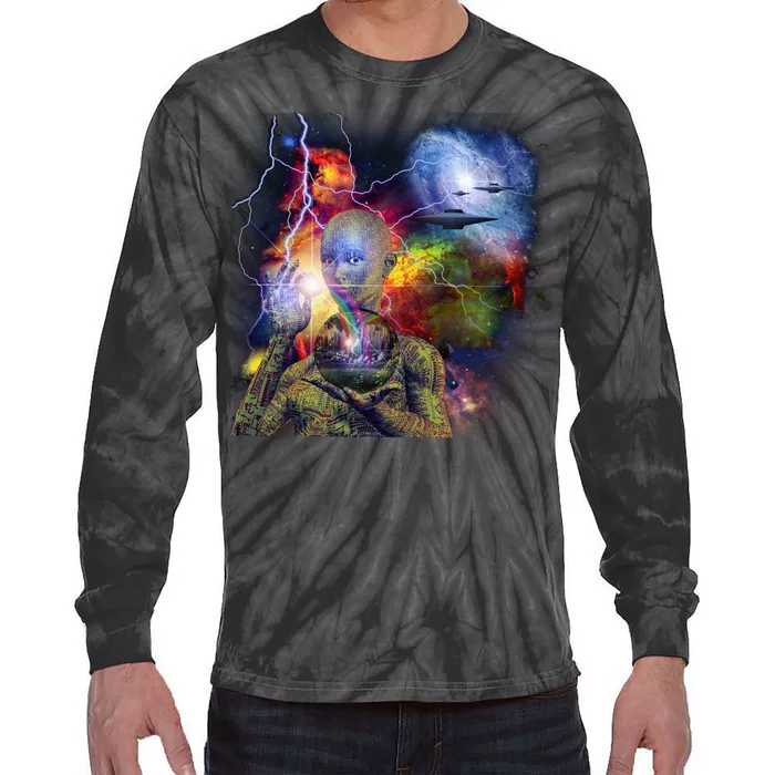 Alien Ufo In Space Tie-Dye Long Sleeve Shirt