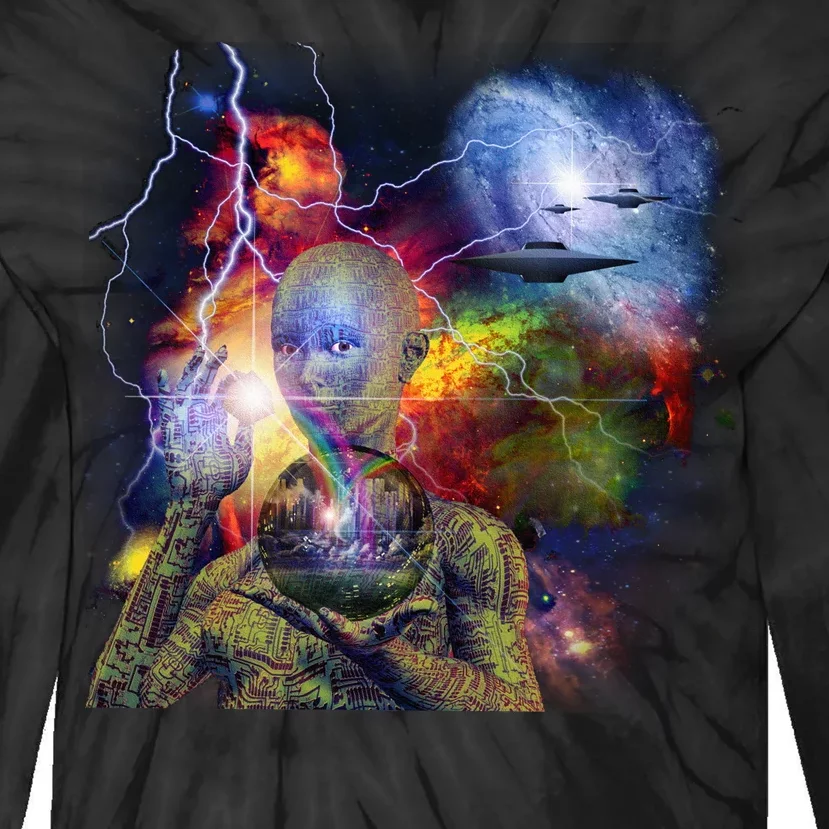 Alien Ufo In Space Tie-Dye Long Sleeve Shirt