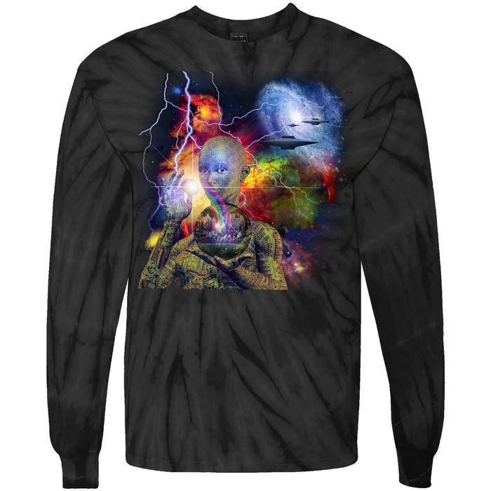 Alien Ufo In Space Tie-Dye Long Sleeve Shirt