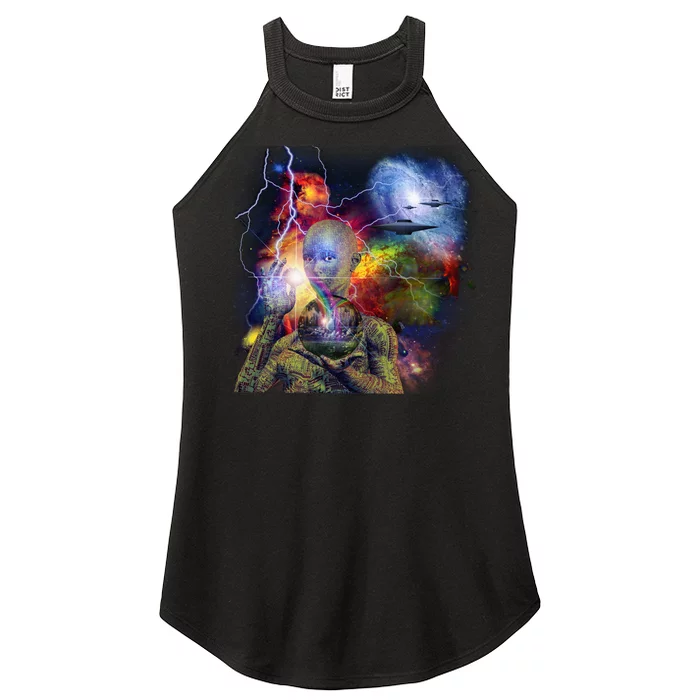 Alien Ufo In Space Women’s Perfect Tri Rocker Tank