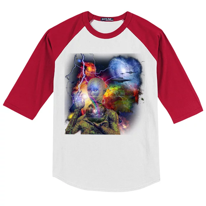 Alien Ufo In Space Kids Colorblock Raglan Jersey