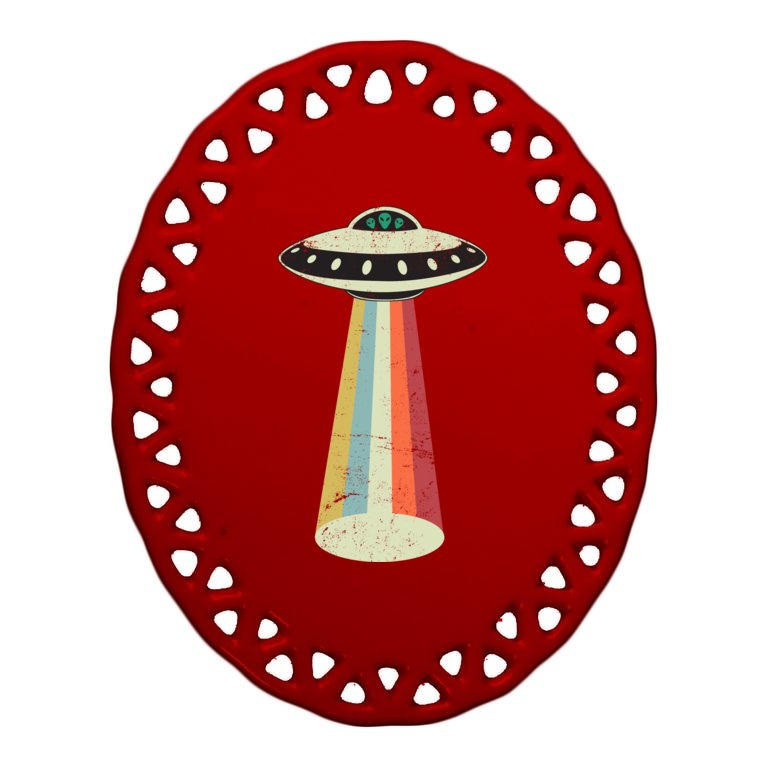 Alien Vintage UFO Space Ship Oval Ornament