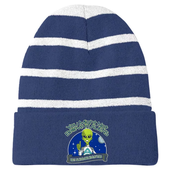 Aliens Believe In You Striped Beanie with Solid Band