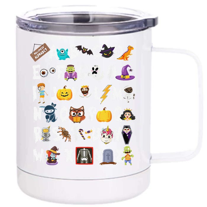 ABCs Learning Kindergarten Teacher Funny Halloween Alphabet Front & Back 12oz Stainless Steel Tumbler Cup