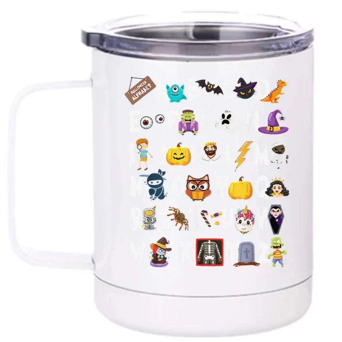 ABCs Learning Kindergarten Teacher Funny Halloween Alphabet Front & Back 12oz Stainless Steel Tumbler Cup