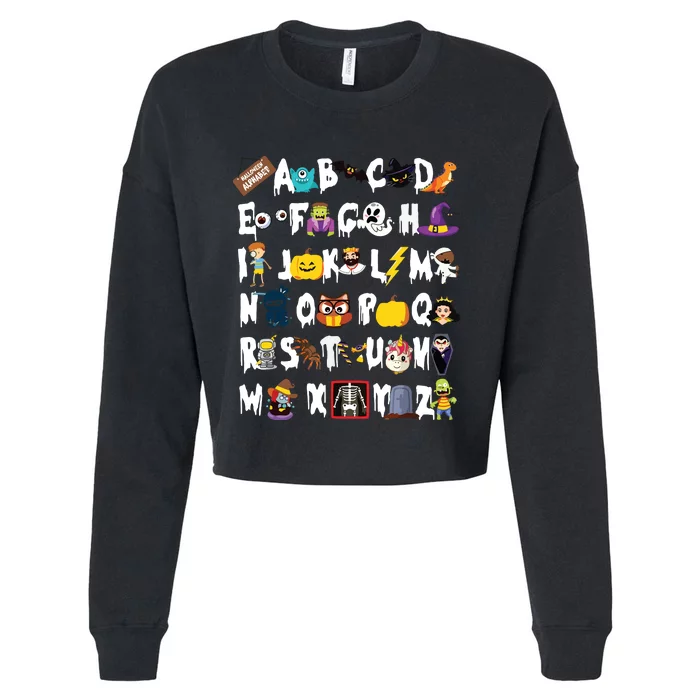 Abcs Learning Kindergarten Teacher Funny Halloween Alphabet Cropped Pullover Crew