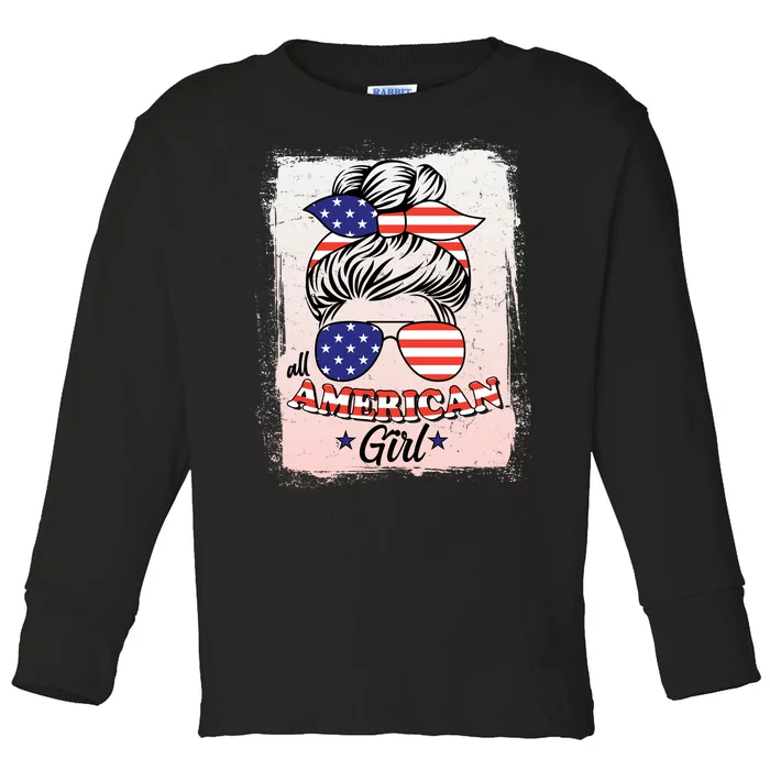 All American Girl USA American Flag Toddler Long Sleeve Shirt