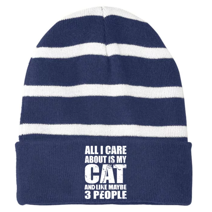 All I Care About Is My Cat And Like 3 People Striped Beanie with Solid Band