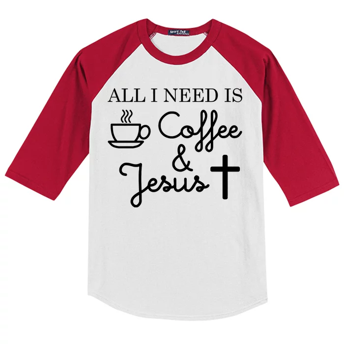 All I Need is Coffee and Jesus Kids Colorblock Raglan Jersey