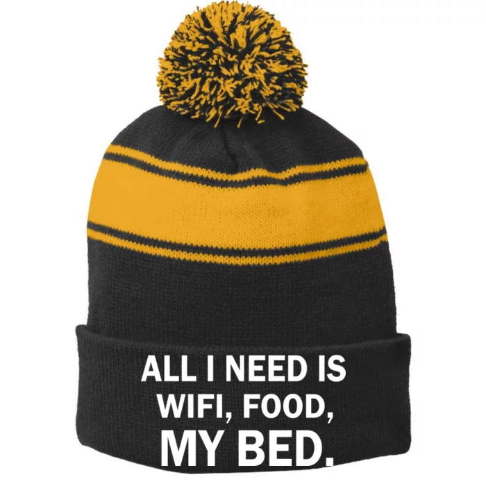 All I Need Is Wifi Food Stripe Pom Pom Beanie