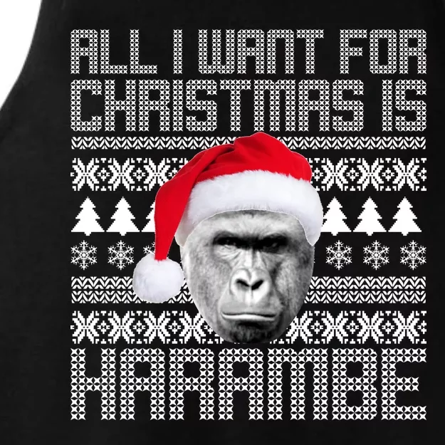 All I Want for Christmas is Harambe Ugly Sweater Design Ladies Tri-Blend Wicking Tank