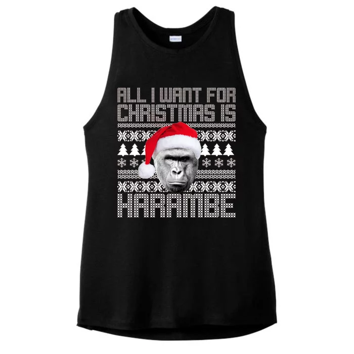 All I Want for Christmas is Harambe Ugly Sweater Design Ladies Tri-Blend Wicking Tank