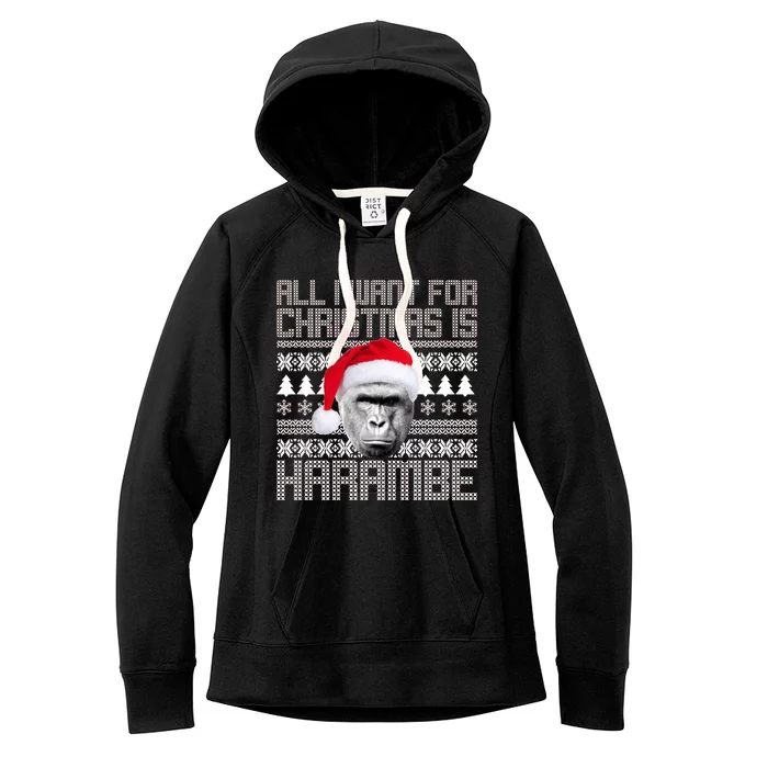 All I Want for Christmas is Harambe Ugly Sweater Design Women's Fleece Hoodie