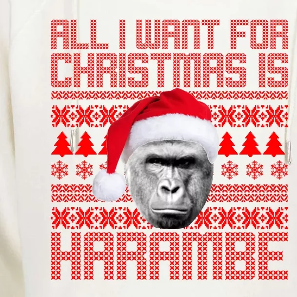 All I Want for Christmas is Harambe Ugly Sweater Design Womens Funnel Neck Pullover Hood