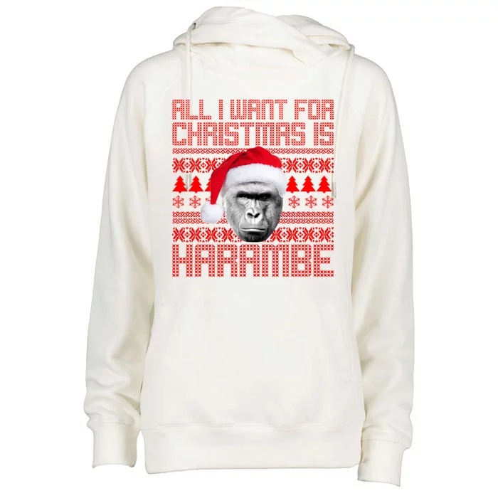 All I Want for Christmas is Harambe Ugly Sweater Design Womens Funnel Neck Pullover Hood