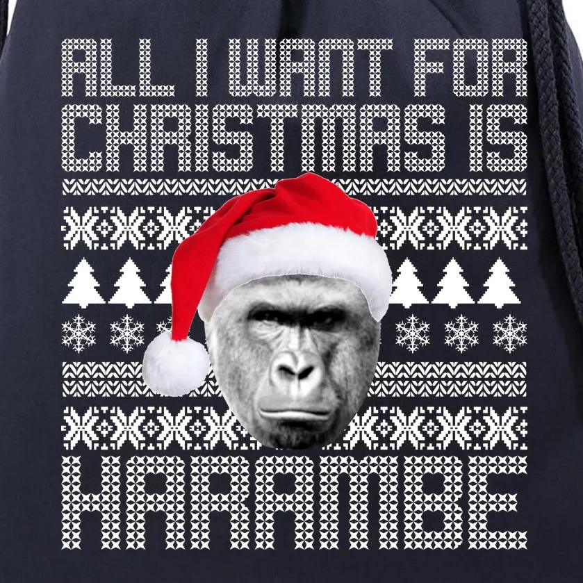 All I Want for Christmas is Harambe Ugly Sweater Design Drawstring Bag