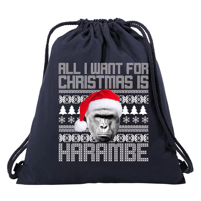 All I Want for Christmas is Harambe Ugly Sweater Design Drawstring Bag