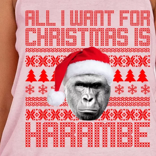 All I Want for Christmas is Harambe Ugly Sweater Design Women's Knotted Racerback Tank