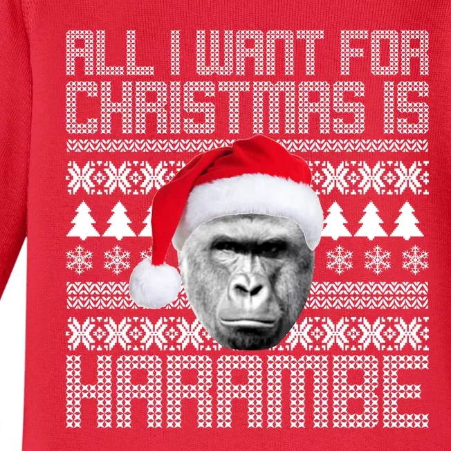 All I Want for Christmas is Harambe Ugly Sweater Design Baby Long Sleeve Bodysuit