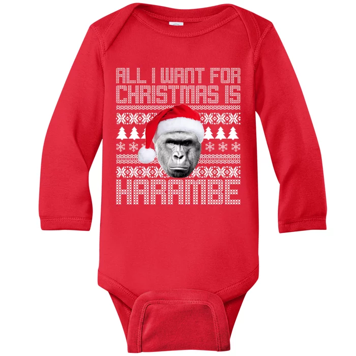 All I Want for Christmas is Harambe Ugly Sweater Design Baby Long Sleeve Bodysuit