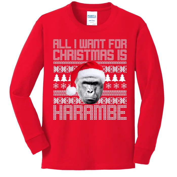 All I Want for Christmas is Harambe Ugly Sweater Design Kids Long Sleeve Shirt