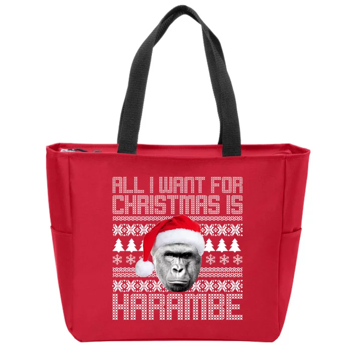 All I Want for Christmas is Harambe Ugly Sweater Design Zip Tote Bag