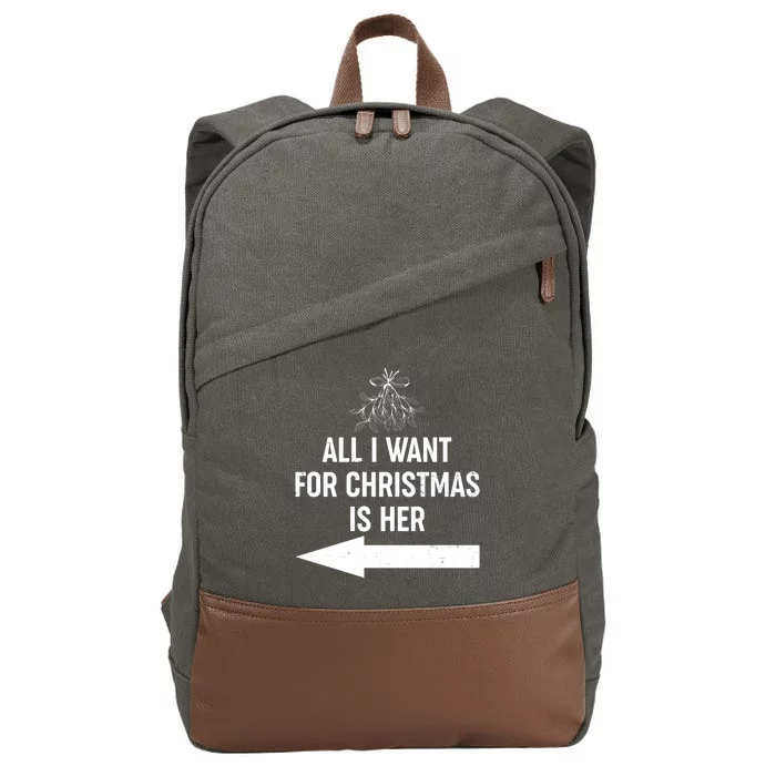 All I Want For Christmas Is Her Matching Couples Cotton Canvas Backpack