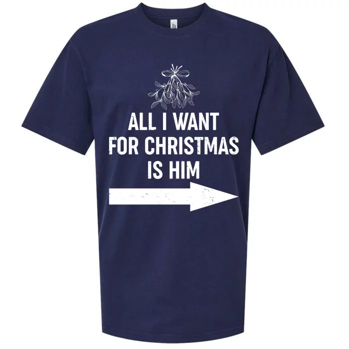 All I Want For Christmas Is Him Matching Couples Sueded Cloud Jersey T-Shirt