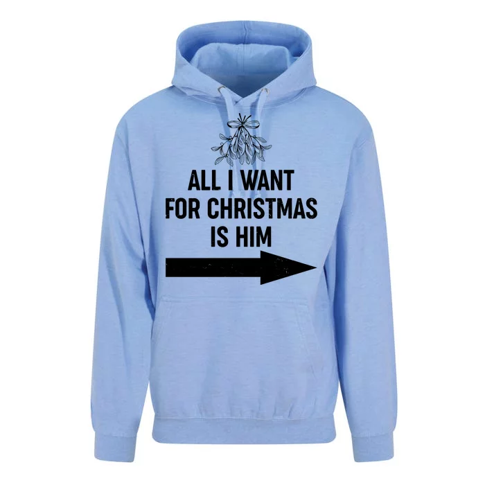 All I Want For Christmas Is Him Matching Couples Unisex Surf Hoodie