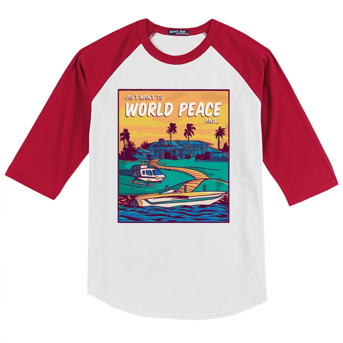 All I Want Is World Peace And Money Kids Colorblock Raglan Jersey