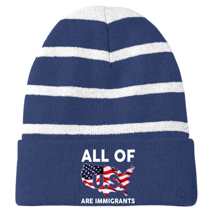 All Of Us Are Immigrants Striped Beanie with Solid Band