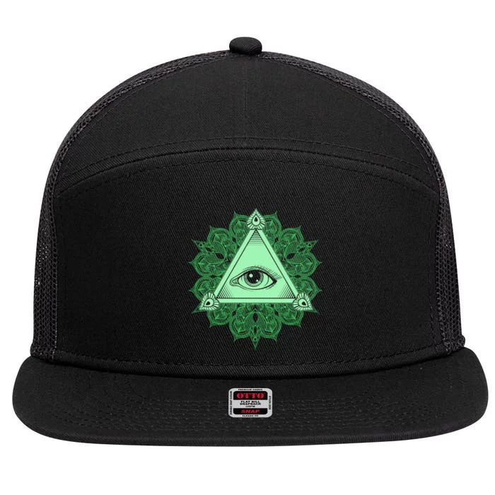 All Seeing Pyramid Eye 7 Panel Mesh Trucker Snapback Hat