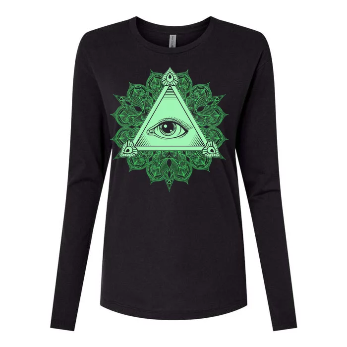 All Seeing Pyramid Eye Womens Cotton Relaxed Long Sleeve T-Shirt