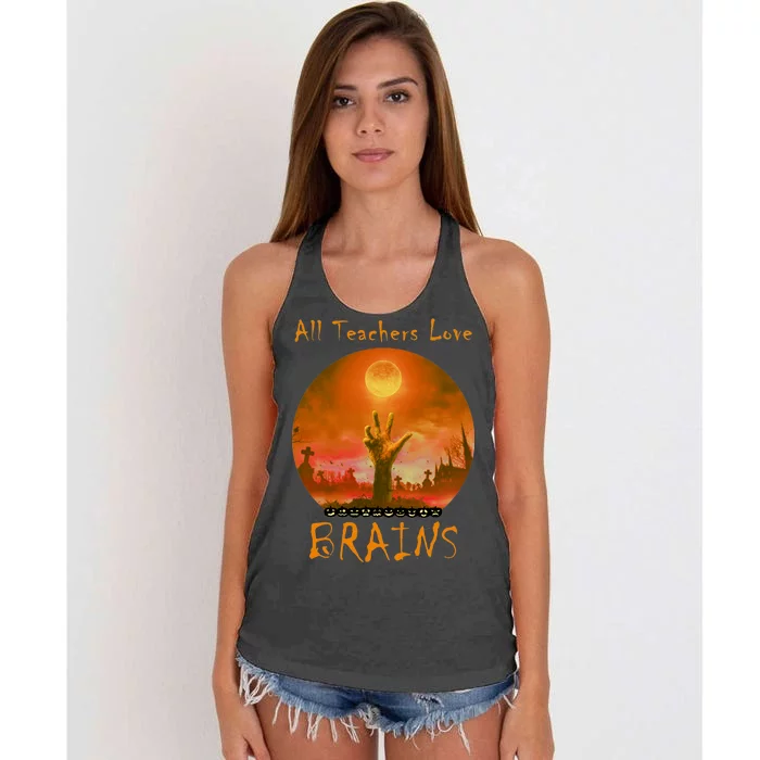 All Teachers Love Brains Zombie Women's Knotted Racerback Tank