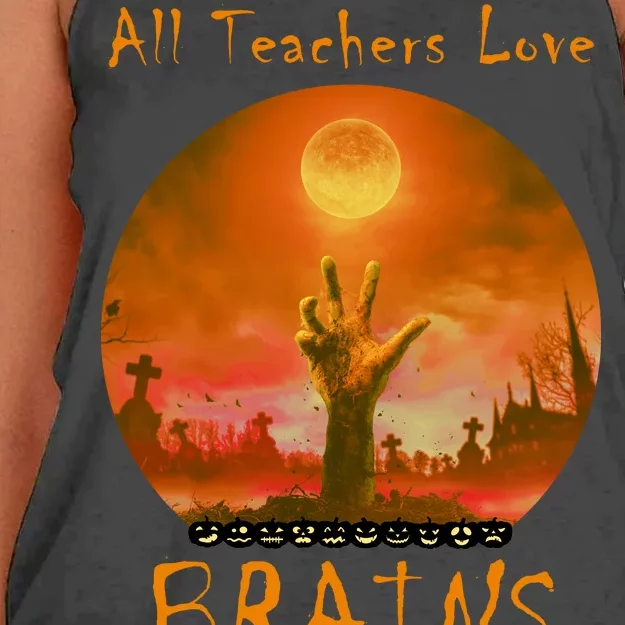 All Teachers Love Brains Zombie Women's Knotted Racerback Tank