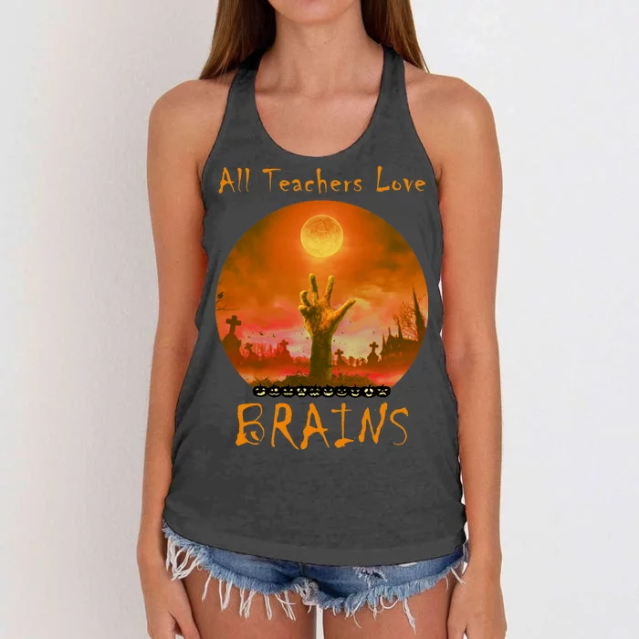 All Teachers Love Brains Zombie Women's Knotted Racerback Tank