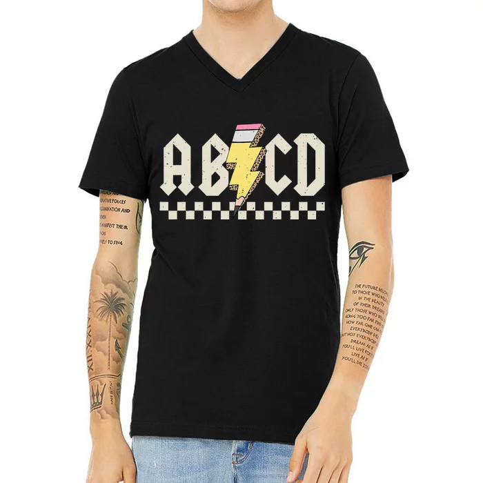 Abcd Lightning Leopard Pencil Back To School V-Neck T-Shirt