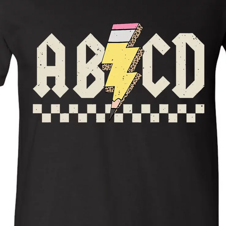 Abcd Lightning Leopard Pencil Back To School V-Neck T-Shirt