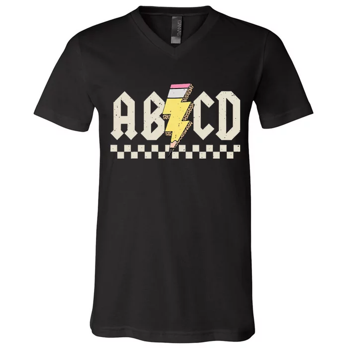 Abcd Lightning Leopard Pencil Back To School V-Neck T-Shirt