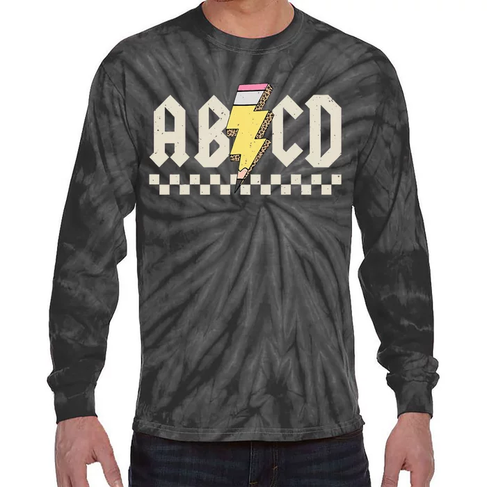 Abcd Lightning Leopard Pencil Back To School Tie-Dye Long Sleeve Shirt